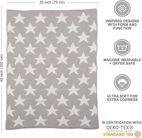 Living Textiles Grey Stars Chenille Soft Baby Blanket, Reversible Premium Cozy Fabric for Infant, Toddler, Newborn,