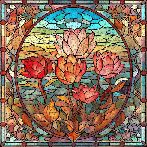 PICKFORU Stained Glass Flower Puzzles for Adults 1000 Pieces, Art Puzzles Floral, Impossible Hard Challenging Puzzles for Adults, Colorful Stained Glass Jigsaw Puzzle Garden as Wall Art Decor