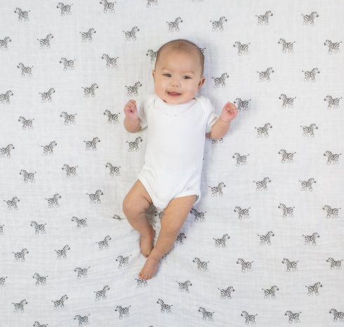 28x52x6 Inch (Pack 1) Amazing Baby Cotton Muslin Fitted Crib Sheet, Zebra, Soft Black