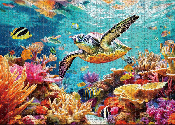 takfot 1000 Pieces Ocean Beach Sea Turtle Coral Puzzle with Letters on Back for Fun Game Nights