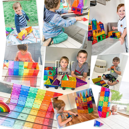 Soyee Magnetic Tiles with 2 Cars, Kids Gifts for 3 Year Old Boys, Educational Toys for Toddlers Age 3-5, Car Train