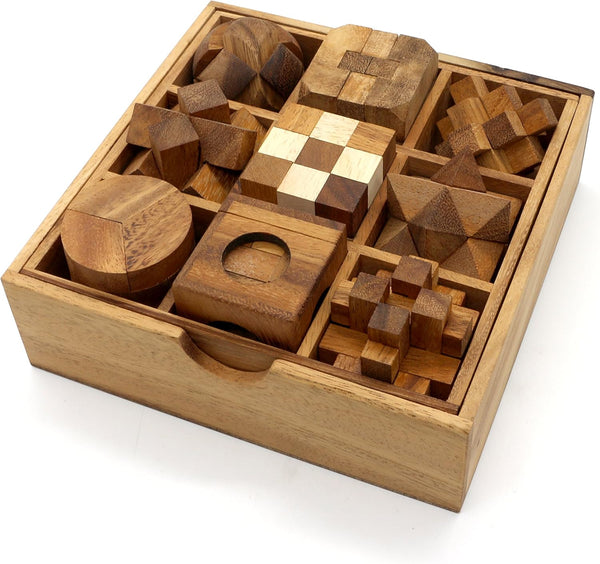 BSIRI 9 Puzzles in a Box, Wooden Brain Teaser Puzzles, Educational Kids Games, Ideal for Birthday Gifts