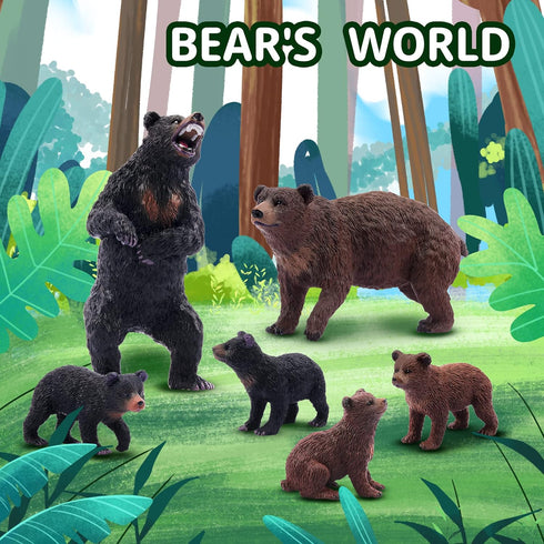 Toymany 6PCS Bear Figurines, Realistic Forest Animals Bear Family Toy Set for Kids