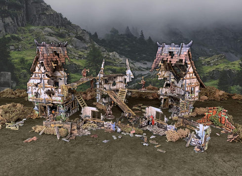 Fantasy Battle Systems Figure Wargames Terrain, 163 Piece Village Ruins for 28mm Miniature Wargaming