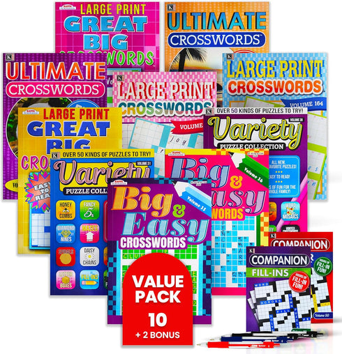 Variety Savings 10-Pack Large Print Crossword Puzzles for Seniors Plus 2 Fill-In Puzzle Books