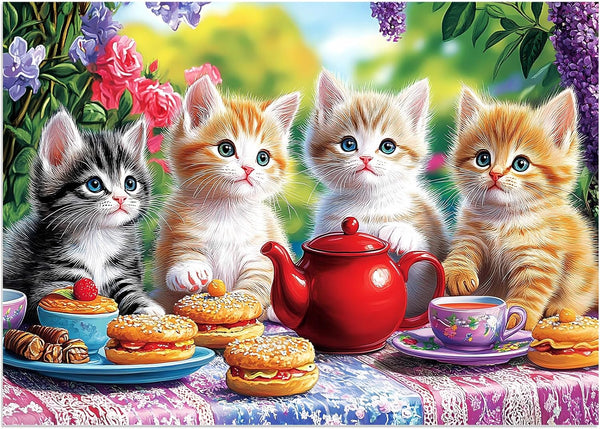 Ciavotie 100 Piece Puzzles for Kids Ages 4-6, Kittens' Tea Time Jigsaw Puzzle,