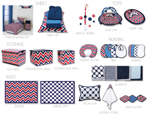 Navy/Red Ikat Zigzag/Chevron Nursery Storage Runner