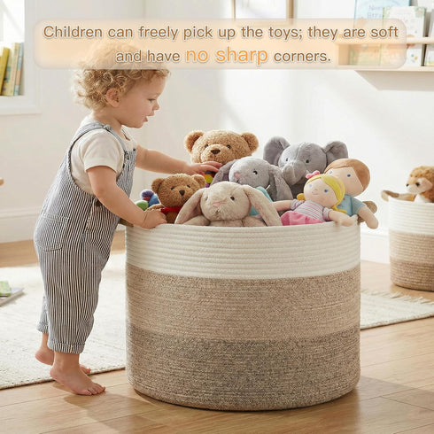 100L Artfeel Large Cotton Rope Basket, Decorative Woven Blanket Storage for Living Room, Boho Toy Storage & Toy Box