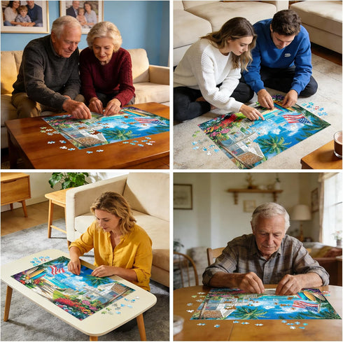 BraniacBits 500 500 20.5 15 inch Pieces Puzzle for Adults, Beach Dog Flower Puzzle, Recycled Cardboard Jigsaw Puzzles