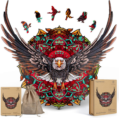 ESTROSO 500 20.9x16.4 Inches Wooden Puzzles for Adults - Bald Eagle Mandala Piece Wooden Jigsaw Puzzle - - Giftable