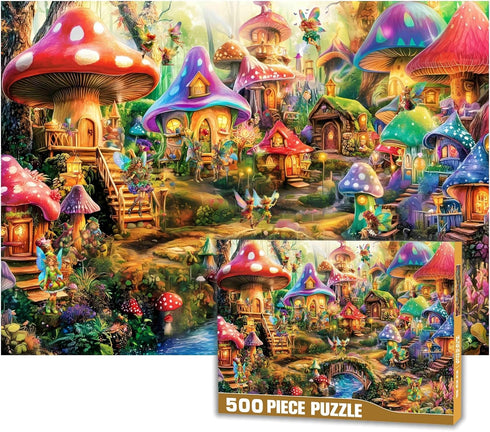 WANGMHCY 500 Pieces Jigsaw Puzzle for Adults Mushroom House Family Puzzle Game Funny