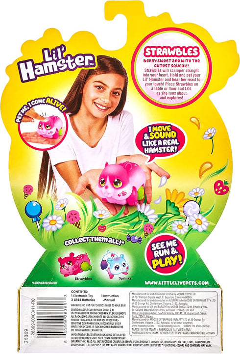 Little Live Pets Lil' Hamster: Strawbles, Interactive Toy Hamster with Sounds and Movements, Soft Flocked, Batteries