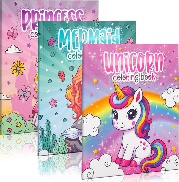 ZICOTO Fun Coloring Books for Kids Set of 3 Cute Princess, Unicorn