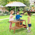 Playset Costzon Mud Kitchen with Removable Umbrella, Wooden Play Kitchen with Wheels, Sink, Accessories, Toddler