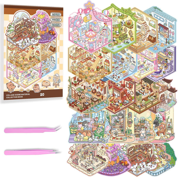 Krttwwx 20 Sets DIY 3D Sticker Scene Collection Book for Kids Adults Cute