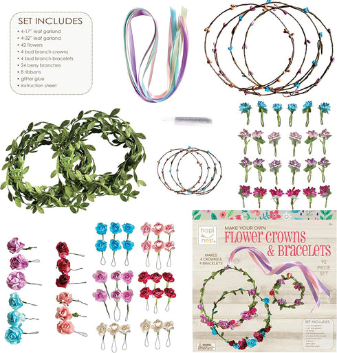 Hapinest Make Your Own Flower Crowns and Bracelets Craft Kit for Girls, Gifts Ages 6-10 Years Old and Up