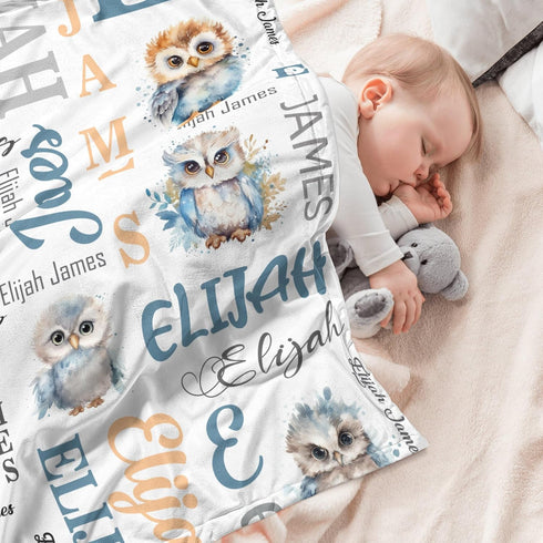 Novusopt Custom Blanket with Name Owl Blanket Personalized Baby Blankets for Girls Boys Receiving Baby Blanket Baby Boy