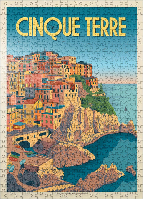 MyPuzzle Italy: Cinque Terre, Vintage Poster - Premium 500 Piece Jigsaw Puzzle for Adults