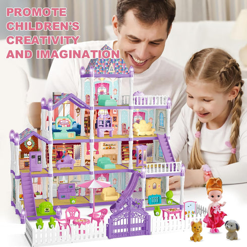OCTERIC ,13 2 3 4 5 6 7 8 9 10 Doll House for Girls Rooms Doll House with Dolls, Lights, Puppies ,Furnitures