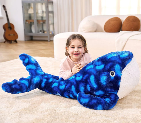 IKASA Large 43" Blue Whale Stuffed Animal Plush Toy, Giant Cute Jumbo Fluffy Fat Marine Plushie for Kids