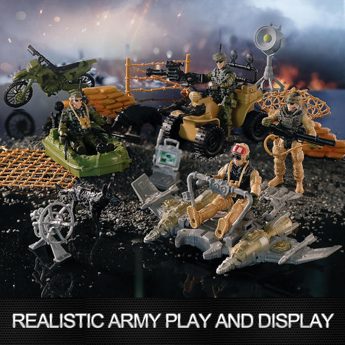US Army Men Action Figures Play Set,Toy Soldiers with Military Weapons Accessories for Kids Boys