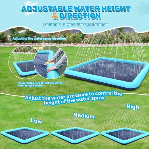 87'' Splash Pad for Dogs, Non-Slip Sprinkler for Kids, Square Splash Pad for Ages 4-8, Outdoor Water Toys