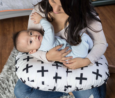 100% Mila Millie Premium Quality Nursing Pillow Cover Nordic Swiss Black Cross Unisex Design Slipcover - Cotton