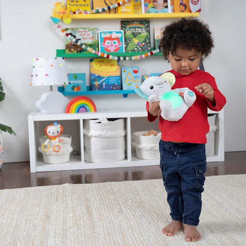 Bright Starts Hug-a-Bye Baby Elephant Stuffed Animal Musical Toy, Soft Soother for Newborns and Up with Songs & Lights