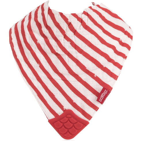 Nuby Reversible 100% Natural Cotton Muslin 3 Piece Teething Bib, Grey/Red/Blue, Arrows/Stripes/Elephants