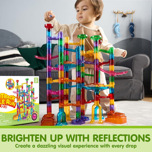 137Pcs 15 JOYIN Glowing Marble Run - Construction Building Blocks Toys with Glow in The Dark Plastic Marbles, STEM Toy