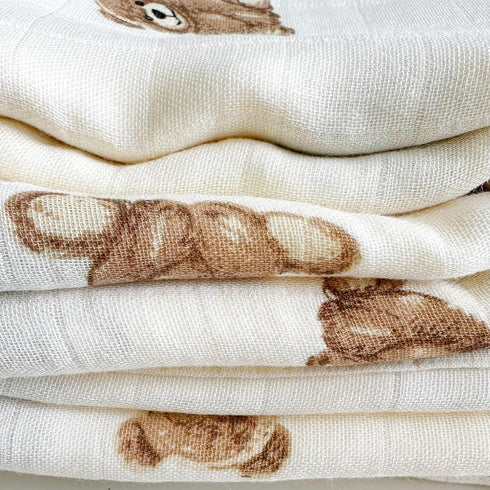 Cozy Ali+Oli Teddy Bear Swaddle & Burp Cloth Bundle Soft & Baby Essentials, Soft Rayon Made from Bamboo and Organic
