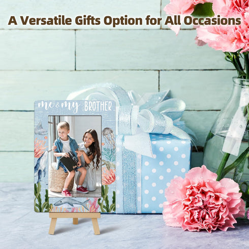 4x6 A04 Under the Sea Photo Frame, Me & My Brother Wooden Picture Frame with Easel, Photo Insert, Newborn Gifts
