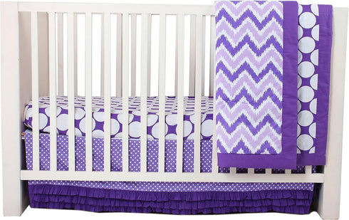 Ruffled Bottom Dots Crib Skirt - Purple by Bacati