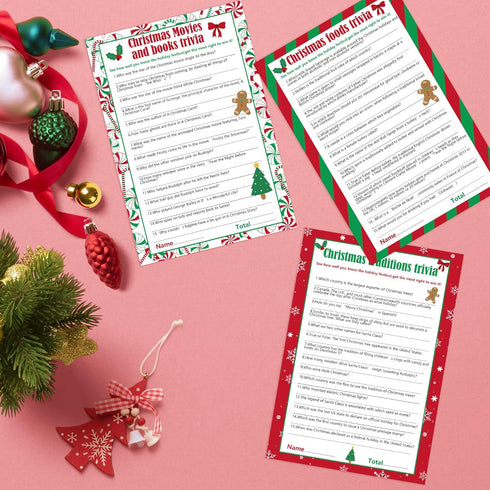 62 Pieces Christmas Trivia Party Game Cards for Adult Annual Festive Events and Christmas Party Decorations
