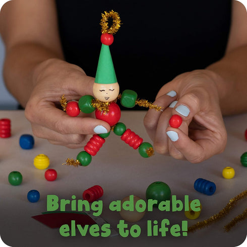 READY 2 LEARN Christmas Crafts - Create Your Own Bead Elves - Set of 4 DIY Ornaments for Kids Decoration