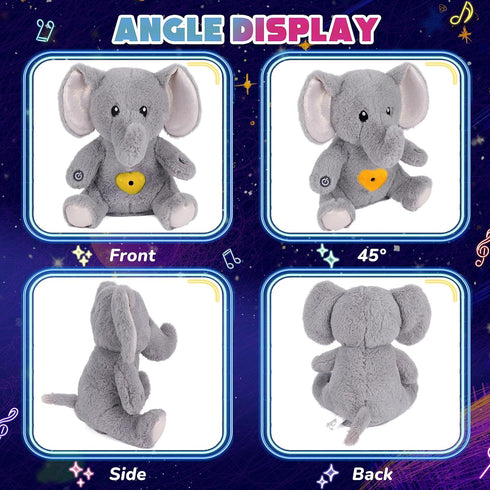 Christmas,13'' Cuteoy Plush Gray Elephant Star Projector Musical Adjustable Singing Night Light Stuffed Animals Glowing