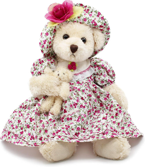 16" oitscute Teddy Bears Baby Cute Soft Plush Stuffed Animal Toy for Girl Women (Red Flower)