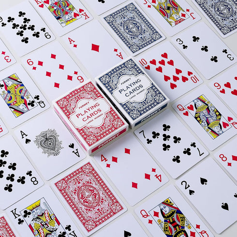 32 Pack,Standard FURWEY Playing Cards Index,Red and Blue Backs,Large Digital Printing is Easy to Read,BlackjackEuchre