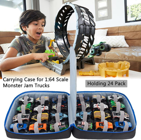 KISLANE Carrying Case for 24 Monster Jam Trucks, Kids Toy Truck Storage for 1:64 Scale Trucks