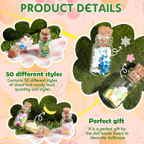 1:12 Houses(Candy,50 Sumind Cute Miniature House Food Jar Glass Bottle Mini Fruit Simulation Scene Candy Snack Model