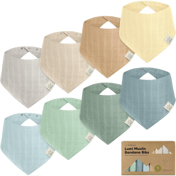 8-Pack Muslin Bibs for Baby Girls and Boys - Bandana Bibs for Drooling and Teething, Newborn Bibs (Mirage)