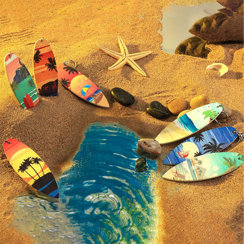 Bucherry 36 Pcs Beach Favors Keychain Gifts Set, Wooden Surfboard Slippers and Sea Turtle Keychains for Luau Party