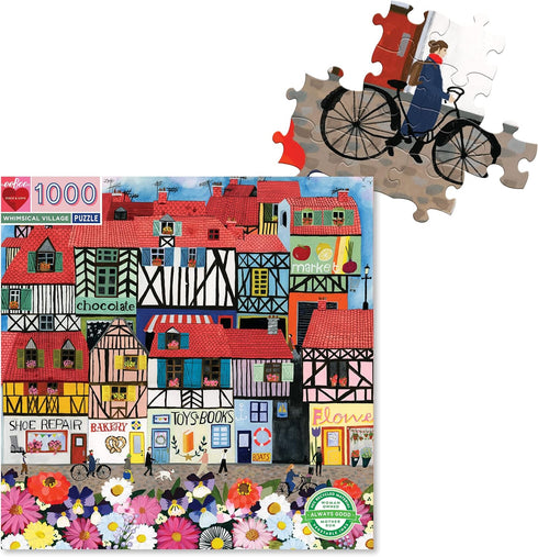 eeBoo: Piece and Love Whimsical Village 1000-Piece Square Jigsaw Puzzle for Adults and Families