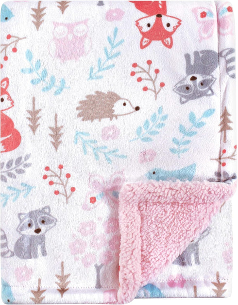 Hudson Baby Unisex Plush Mink and Sherpa Blanket, Girl Woodland, One Size