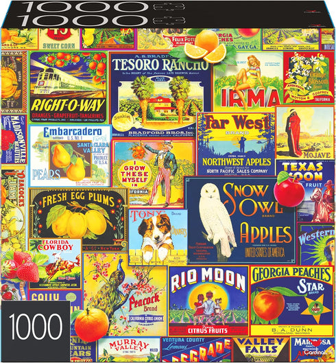 2-Pack of 1000-Piece Jigsaw Puzzles, Retro Comics and Fruit Labels for Adults and Kids Ages 8+, Amazon Exclusive