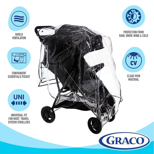 Graco Universal Infant Travel System Rain Cover, Baby Car Seat Stroller Weather Shield, Waterproof Plastic Carseat Canopy, Winter Snow Dust Umbrella