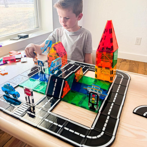 104 Set, 3-5 5-7 4-8, 3+ PCS Magnetic Tiles Road STEM Construction Toys for Kids Ages Magnet Building Blocks