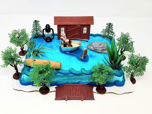 Cake Toppers Gone Fishing Fisherman Themed Birthday Cake Topper Set Featuring Camping Angler in