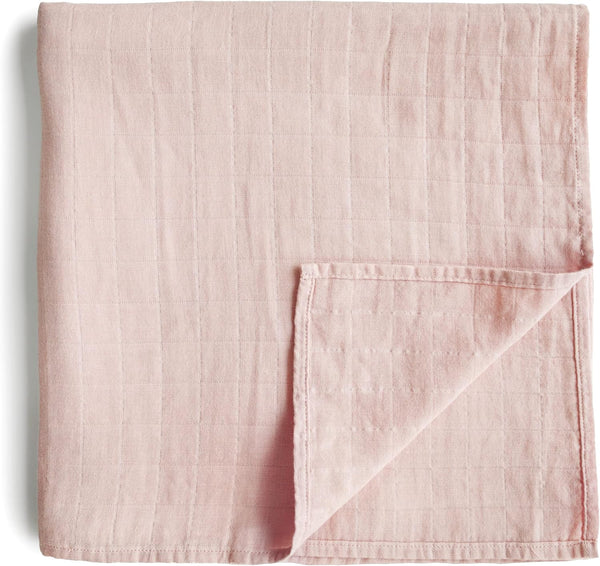 mushie Muslin Baby Swaddle Blanket, 100% Organic Cotton (Rose Vanilla)