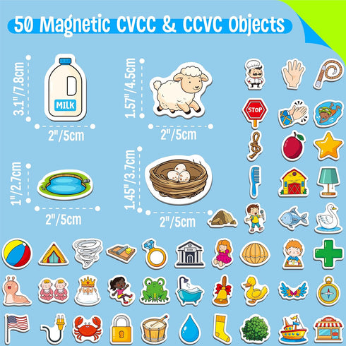 50 4+ PCS CVCC & CCVC Object Magnets, Magnetic Thickened Fridge Magnets Adorable Educational Learning Toys